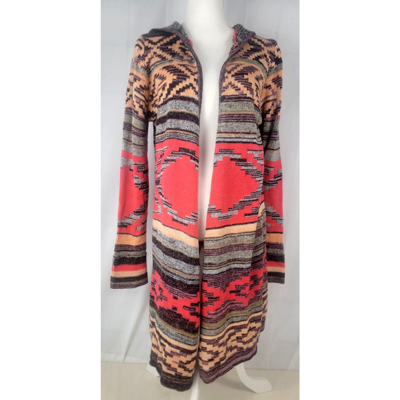 ANGIE Open Front Cardigan Sweater Women's Size Large Aztec Boho Hippey - Picture 1 of 12